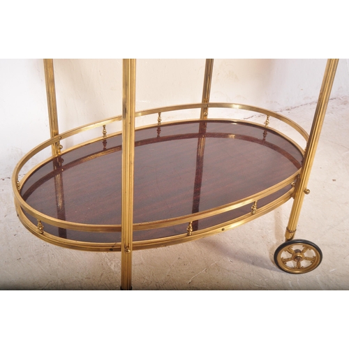 1177 - Mid-Century retro tubular gilded metal two tier butlers hostess serving trolley. Raised on oversized... 