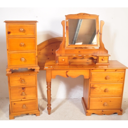 1182 - A retro vintage 20th Century pine bedroom suite. Comprising of; two bed side tables / cabinets with ... 