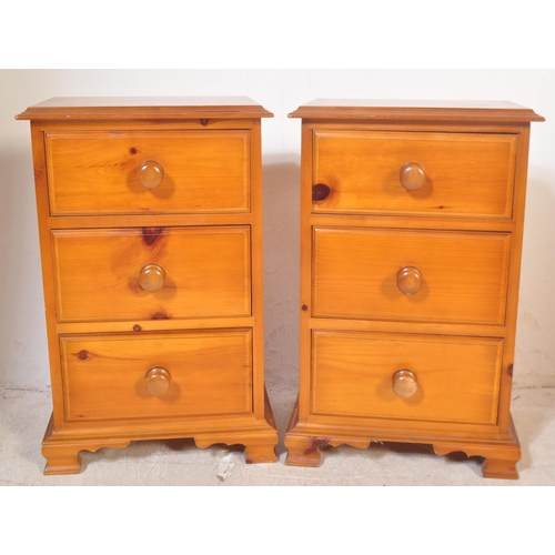 1182 - A retro vintage 20th Century pine bedroom suite. Comprising of; two bed side tables / cabinets with ... 