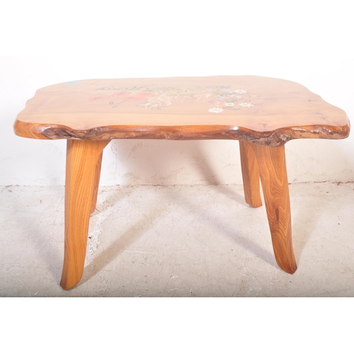 1183 - A retro vintage 20th Century pine coffee / occasional table. Having a curved 'living edge' style han... 