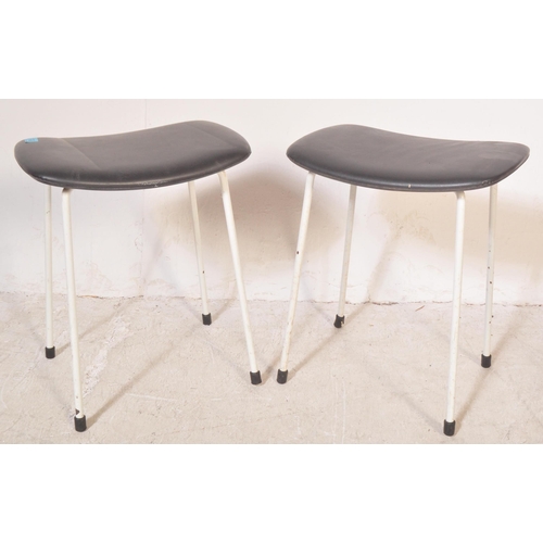 1188 - A pair of retro vintage 20th century 1960's Kandya vinyl and metal upholstered stools. Black vinyl s... 