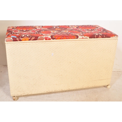 1191 - A retro vintage mid 20th Century Lloyd loom style ottoman / blanket box / end of bed box. Having bri... 