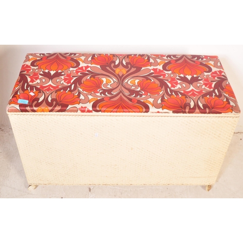 1191 - A retro vintage mid 20th Century Lloyd loom style ottoman / blanket box / end of bed box. Having bri... 