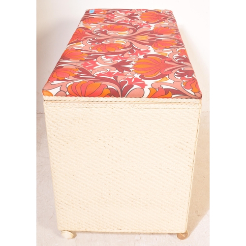 1191 - A retro vintage mid 20th Century Lloyd loom style ottoman / blanket box / end of bed box. Having bri... 