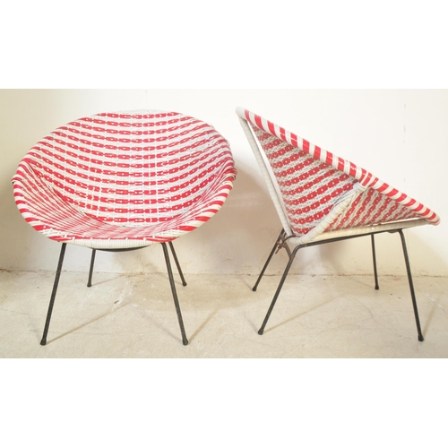 1193 - A pair of retro vintage 20th Century wicker cane satellite chairs in the manner of Franco Albini. Th... 