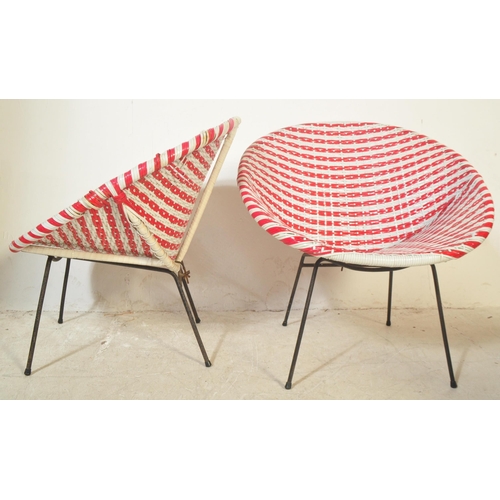 1193 - A pair of retro vintage 20th Century wicker cane satellite chairs in the manner of Franco Albini. Th... 