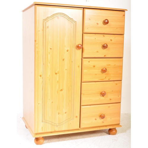 1197a - A contemporary pine tall boy. Of rectangular form with a lipped top, full length cupboard door to le... 