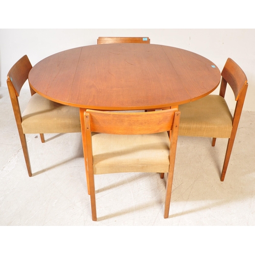 1240a - A retro vintage mid 20th Century teak drop leaf table with four chairs. The table of circular form w... 