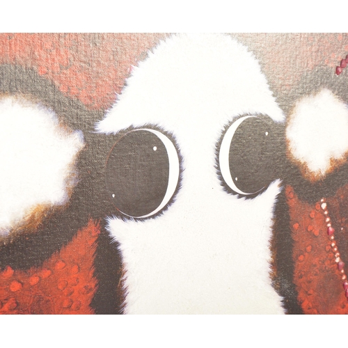 1245 - Caroline Shotton - A signed limited edition print featuring a cow and a love heart on a red back gro... 