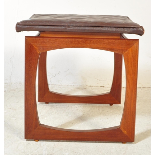 1250a - G Plan - Quadrille - A retro vintage mid 20th Century dark teak stool. Rectangular form with leather... 