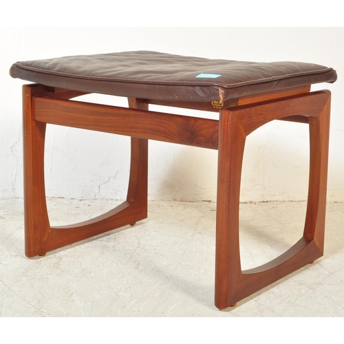 1250a - G Plan - Quadrille - A retro vintage mid 20th Century dark teak stool. Rectangular form with leather... 