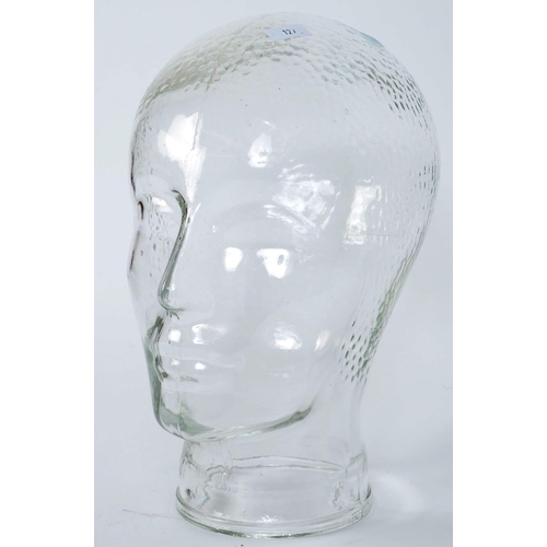 1264 - A vintage 20th century clear glass milliners mannequin pressed glass head having moulded features an... 