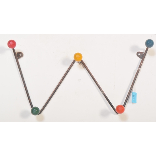 1281 - A retro vintage mid 20th Century sputnik atomic coat hooks / rack of 'W' shape form with painted mul... 