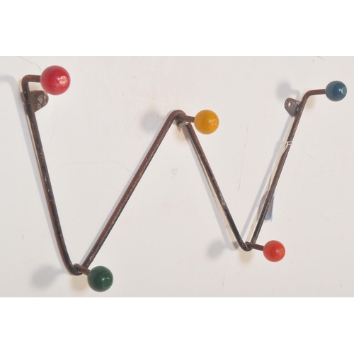 1281 - A retro vintage mid 20th Century sputnik atomic coat hooks / rack of 'W' shape form with painted mul... 