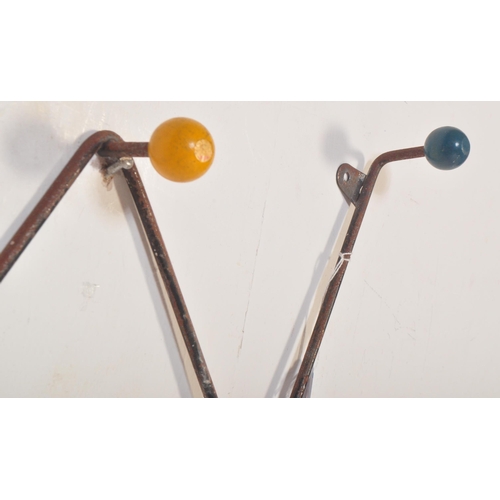 1281 - A retro vintage mid 20th Century sputnik atomic coat hooks / rack of 'W' shape form with painted mul... 