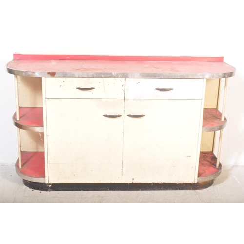 1290 - A 1950's metal and enamel painted two tone kitchen dresser sideboard in the manner of English Rose. ... 