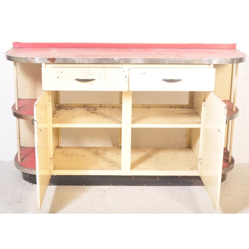 1290 - A 1950's metal and enamel painted two tone kitchen dresser sideboard in the manner of English Rose. ... 