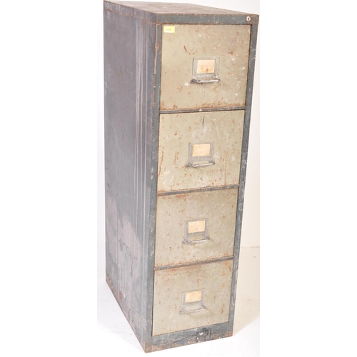 1292 - A vintage retro mid 20th century metal upright filing cabinet having a bank of four drawers with hoo... 