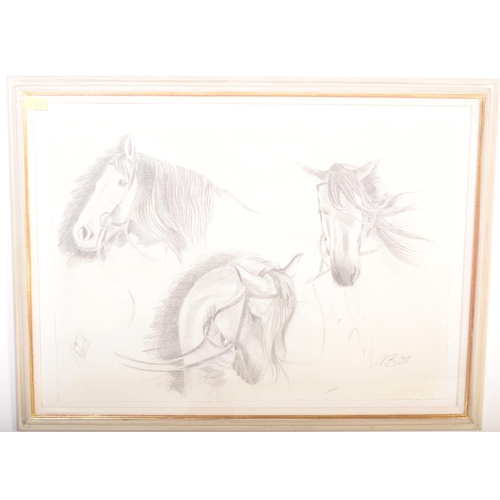 1298 - Alan Brassington (British, b.1959) - A 20th century racing horse heads pencil sketch on paper. The d... 