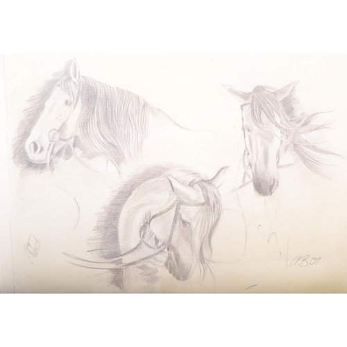 1298 - Alan Brassington (British, b.1959) - A 20th century racing horse heads pencil sketch on paper. The d... 