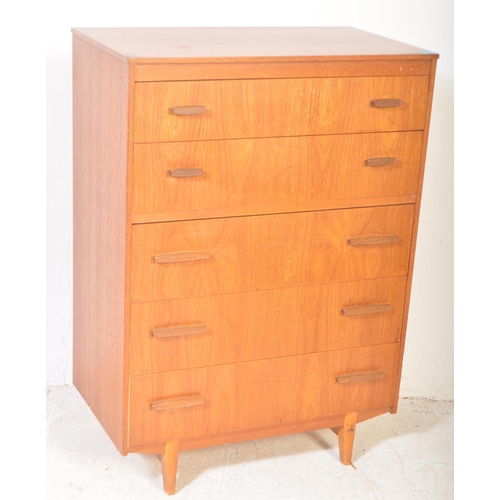 1302 - A retro mid 20th century teak chest of drawers having a bank of five drawers with stained wood recta... 