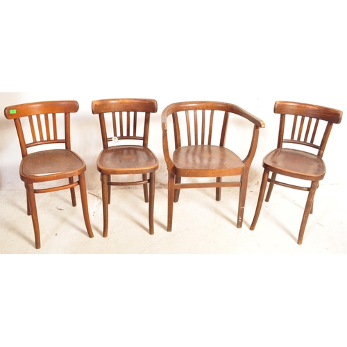 1331 - A collection of vintage 20th century bent wood dining chairs to include three standard chairs and a ... 