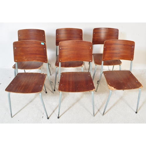 1334a - A collection of six vintage retro 20th century industrial style cafe dining chairs, each having pane... 