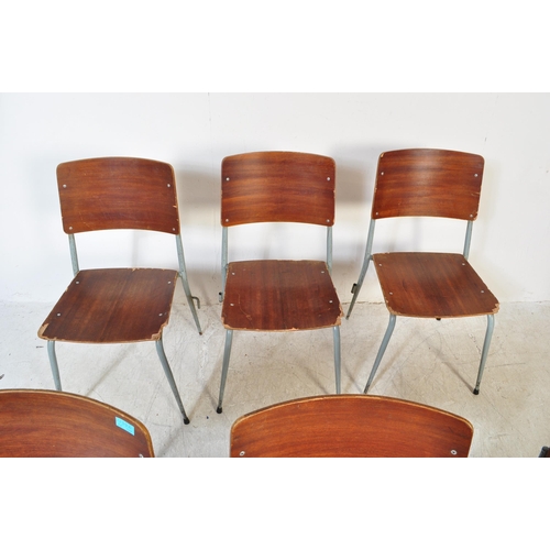 1334a - A collection of six vintage retro 20th century industrial style cafe dining chairs, each having pane... 