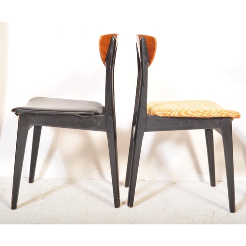 1340 - An assortment of four retro vintage 20th century teak & ebonised wood dining chairs. The lot to incl... 