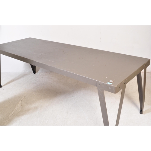 1344a - A large vintage 20th century industrial style metal dining table having rectangular top with hairpin... 