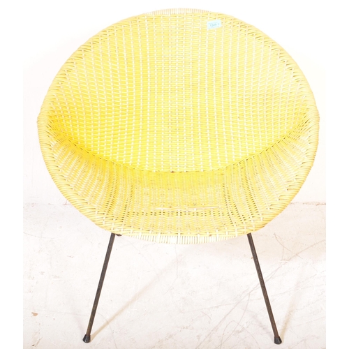 1349 - A retro vintage 20th Century wicker cane satellite chair in the manner of Franco Albini. The circle ... 