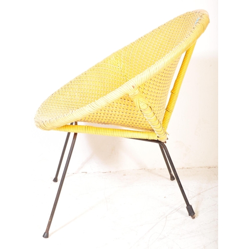 1349 - A retro vintage 20th Century wicker cane satellite chair in the manner of Franco Albini. The circle ... 