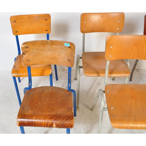 1354a - A collection of six vintage retro 20th century industrial style cafe dining chairs, each having pane... 