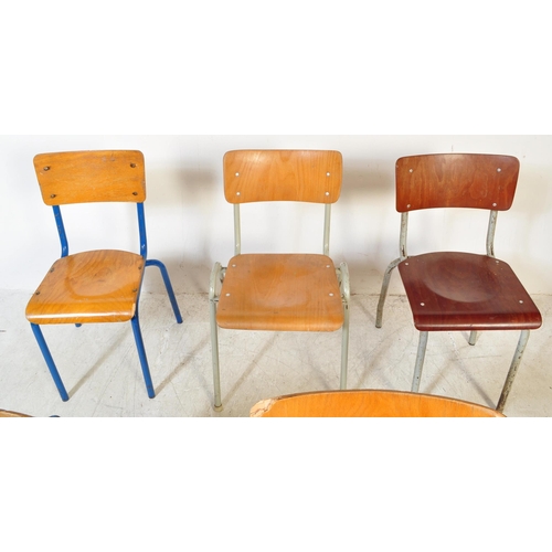 1354a - A collection of six vintage retro 20th century industrial style cafe dining chairs, each having pane... 