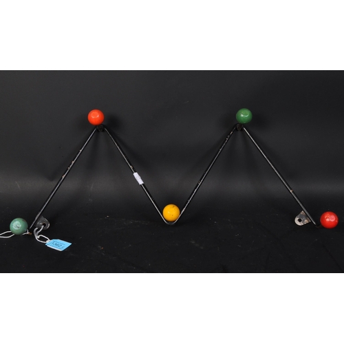 1362 - A retro vintage mid 20th Century sputnik atomic coat hooks / rack of 'W' shape form with painted mul... 