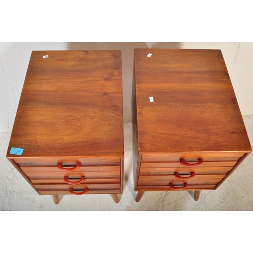 1370 - A pair of retro vintage mid 20th Century teak wood bedside cabinets / chest of drawers. Of rectangul... 