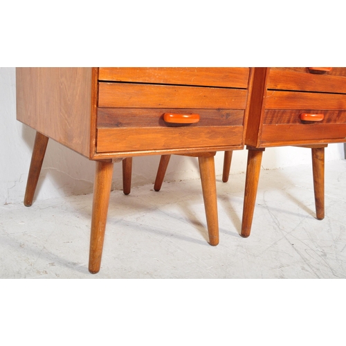 1370 - A pair of retro vintage mid 20th Century teak wood bedside cabinets / chest of drawers. Of rectangul... 