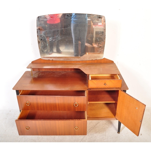 1376 - A retro vintage 20th century teak veneered dressing table having a top tier with single drawer to th... 