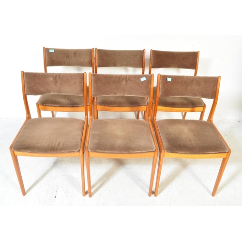 1381 - A G-Plan mid-century teak wood dining room suite. Comprising dining table and chairs. The chairs wit... 