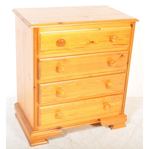 1397 - A 20th Century pine chest of drawers. The drawers having a flared top with four drawers, each with t... 