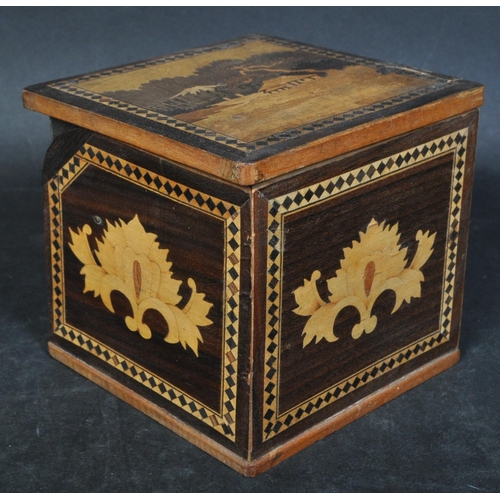 1403 - 19th century Victorian mahogany and mother of pearl workbox together with a marquetry inlaid cigaret... 