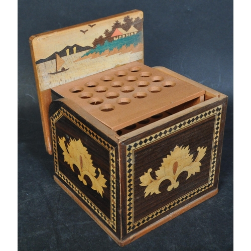 1403 - 19th century Victorian mahogany and mother of pearl workbox together with a marquetry inlaid cigaret... 