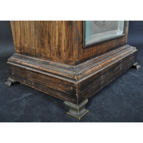 1404 - An early 20th  Century Oak Cased Mantel - bracket Clock. The clock with Westminster Chime movement b... 