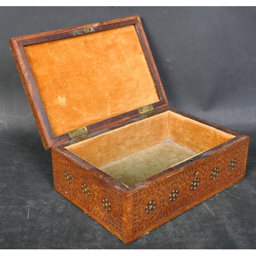 1405 - Believed Russian 19th century brass inlaid and abalone set casket jewellery box having baize lined i... 