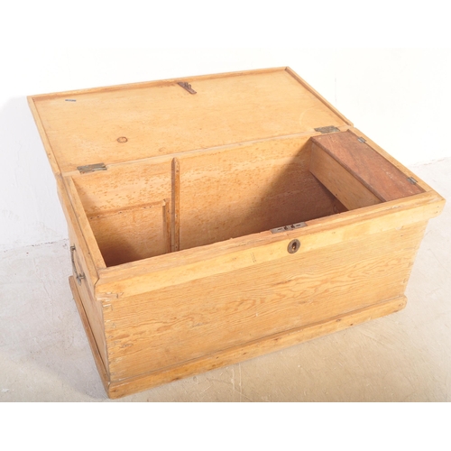 1407 - A 19th century late Victorian era pine wood blanket box having hinged lid opening to reveal candlest... 