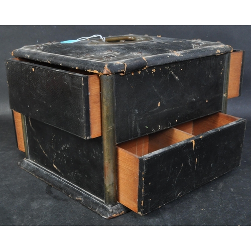 1411 - 19th century Victorian leather and brass bound articulated travel puzzle jewellery / deed box trunk.... 