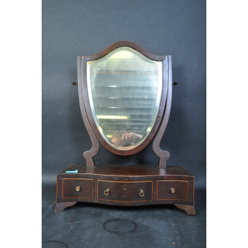 1427 - A 19th century mahogany and line inlaid ladies dressing table mirror and trinket drawers. The base w... 