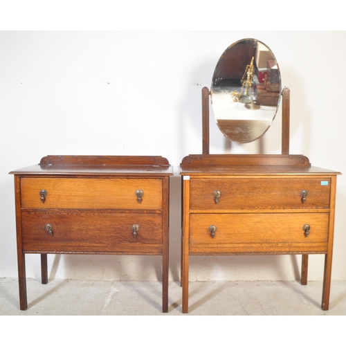 1442 - 1940's oak Jacobean revival oak chest of drawers being raised on squared  legs with twin drawers, th... 