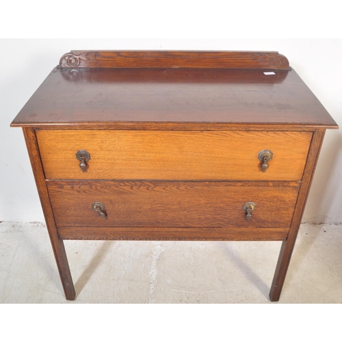 1442 - 1940's oak Jacobean revival oak chest of drawers being raised on squared  legs with twin drawers, th... 