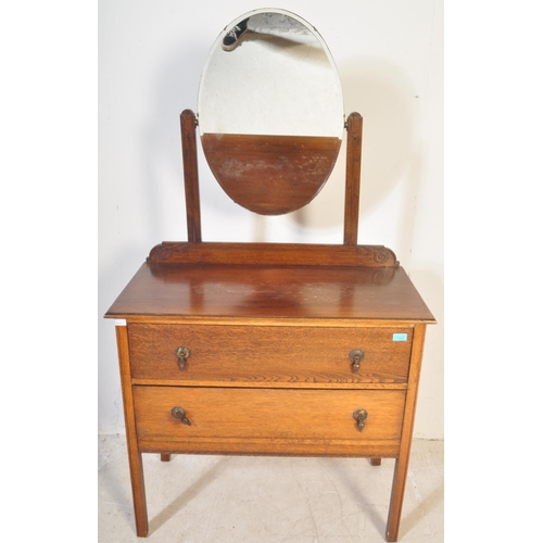 1442 - 1940's oak Jacobean revival oak chest of drawers being raised on squared  legs with twin drawers, th... 